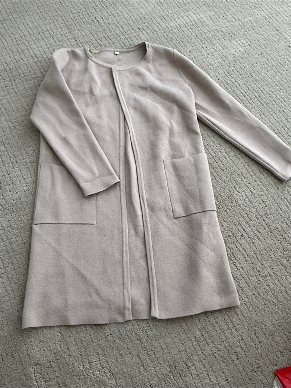 Long Open-Front Women's Pocket Cardigan in Light Beige